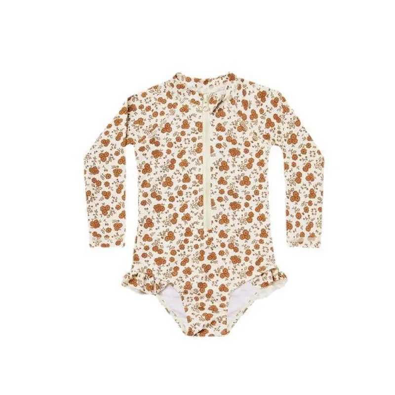 Brand RC Baby Girls Swimwears Swimsuit Kids Long Sleeve One-piece Set Toddler Girl Sunscreen Floral Bodysuit Bikini Suits 1-12Y X250224