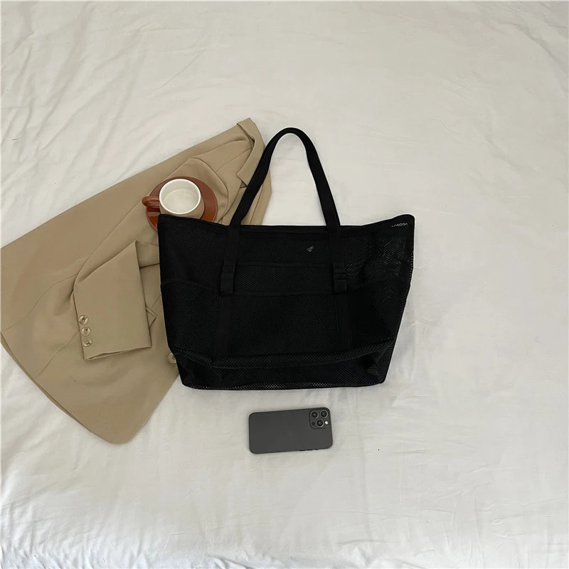 Portable Mesh Beach Bag For Women Makeup Travel Storage Wash Bag Summer Travel Swimming Bath Bag Organizer Shopper Tote 250224