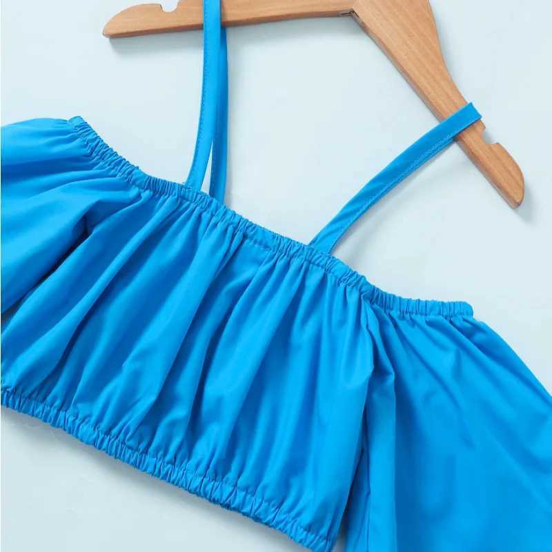 Summer halter shorts printed bow Korean version of cool street fashion in childrens two-piece set X250224