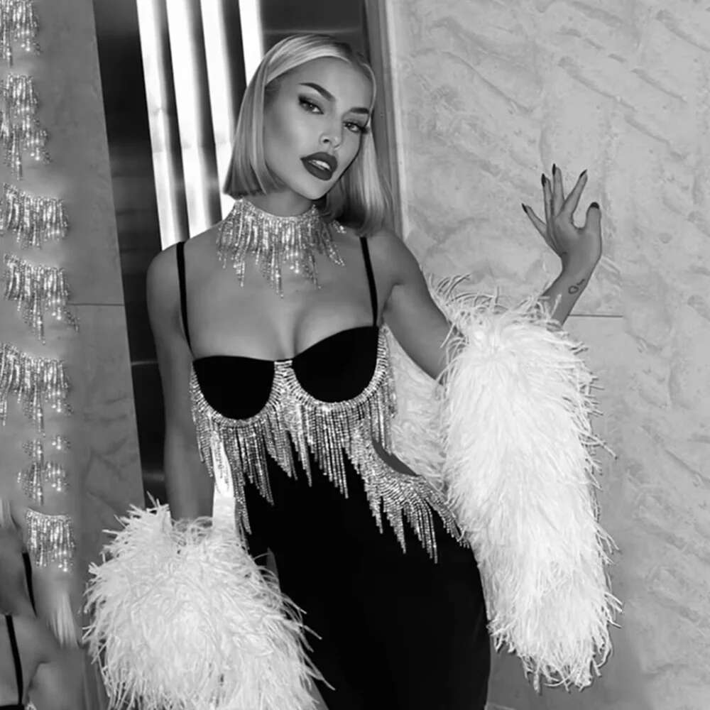 Stylish Sexy Spaghetti Strap Diamond Tight Club Ball Gowns The bodycon backless high slit celebrity evening party prom dresses