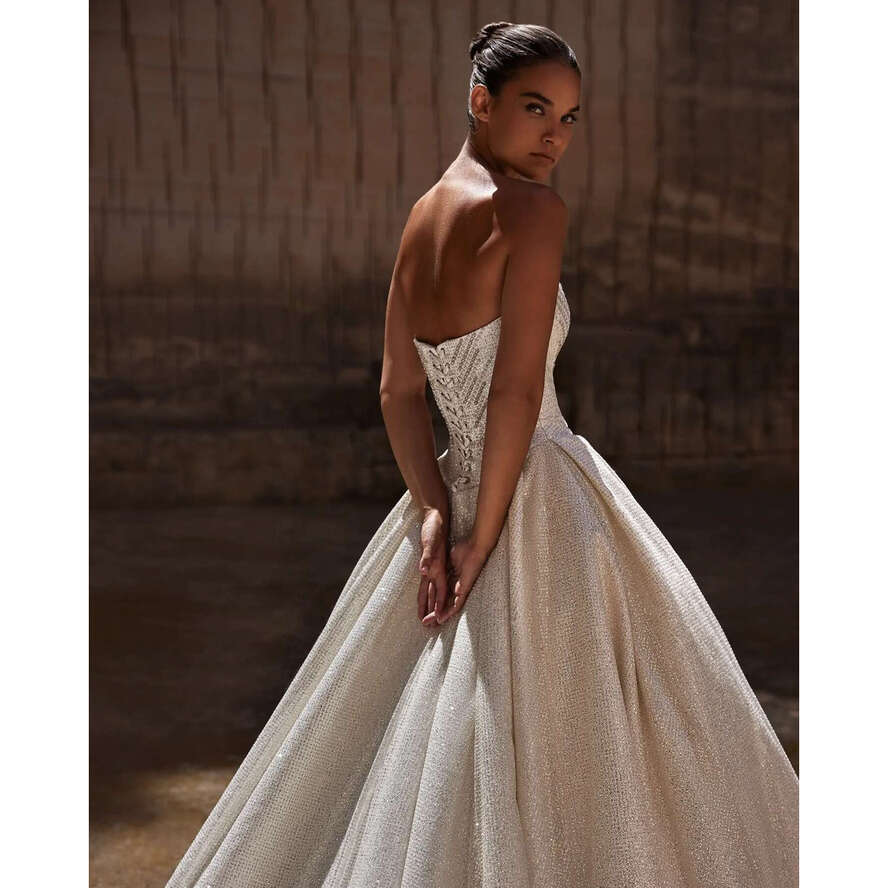 Milla Nova A E Glitter Dresses Bridal Gowns Beaded Strapless Wedding Dress Lace Up Back Sweep Train Vestidos De Novia