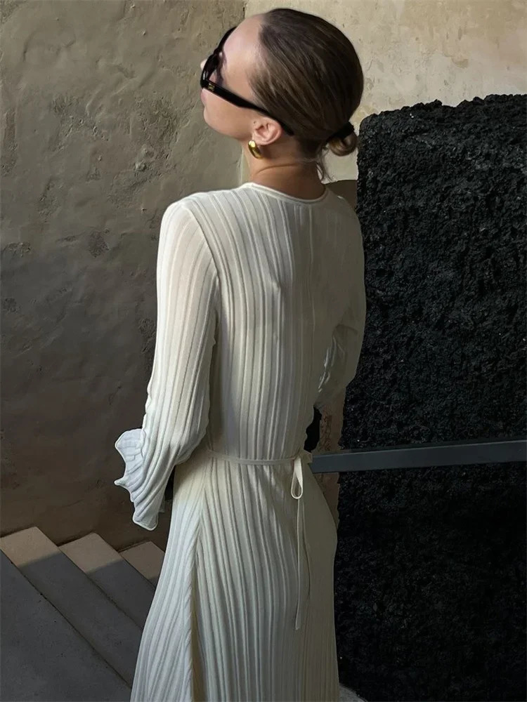 Tossy Knitwear Fashion Loose Maxi Dress Women Lace-Up High Waist Ribbed Long Sleeve Party Dress Female Knit Bandage Long Dress250222