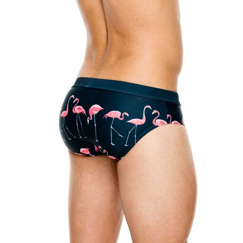 Mens Swim Briefs Sexy Flamingo Print Surfing Board Shorts Beach Boxer Trunks Bathing Suit Bikini Swimsuit Swimwear Navy W250224