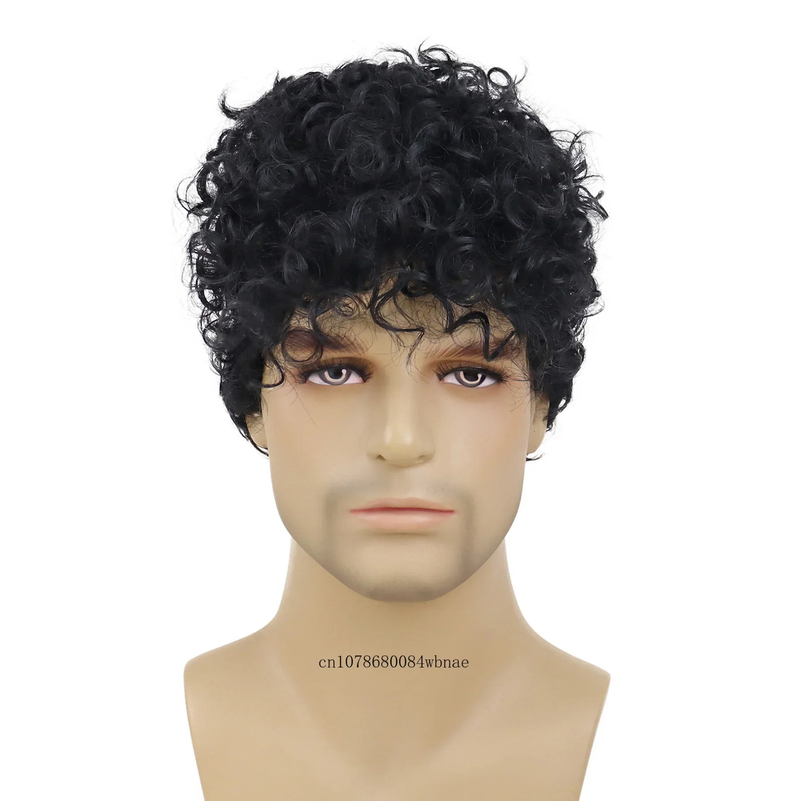 Black Afro Wig Synthetic Fiber Short Curly Wig with Bangs for Men Male Elastic Toupees Daily Costume Party Hair Replacement Wigs 250224