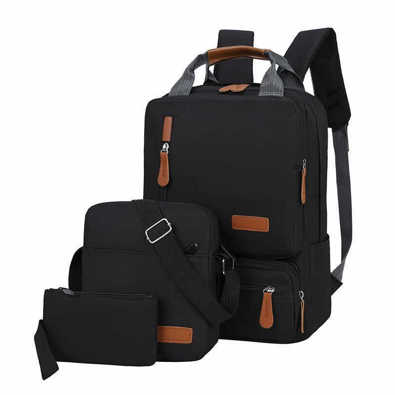 New Mens Backpack Large Capacity Business Computer Backpack Three Piece Set Multifunctional Junior High School Student Backpack Day Backpack Travel Ba