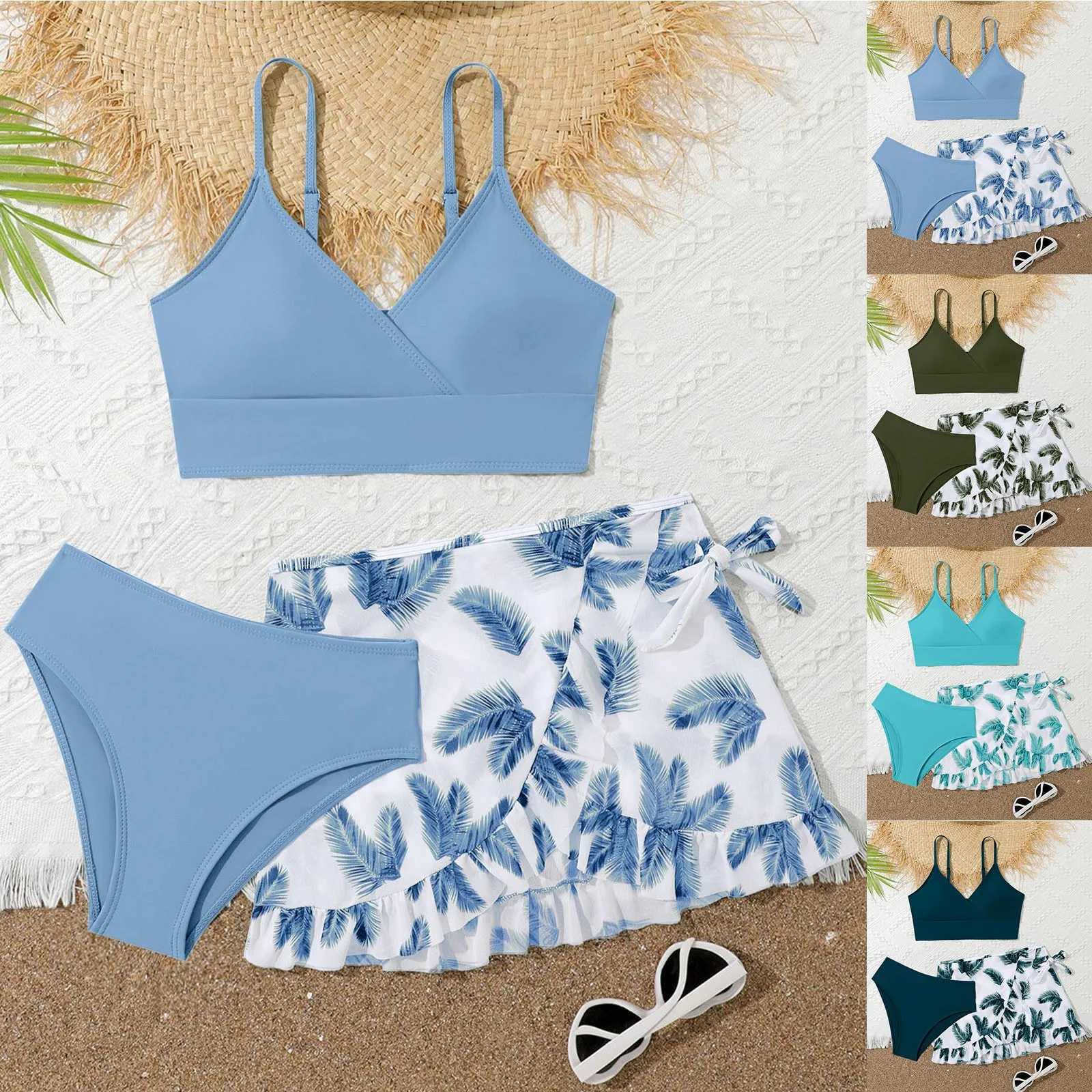 Kids Girls Swimsuit Bikini Set Bralette Girls 3-Piece Bathing Suits Cover Up Top Bikini Panties Swim Beachwear Tankini Beachwear X250224