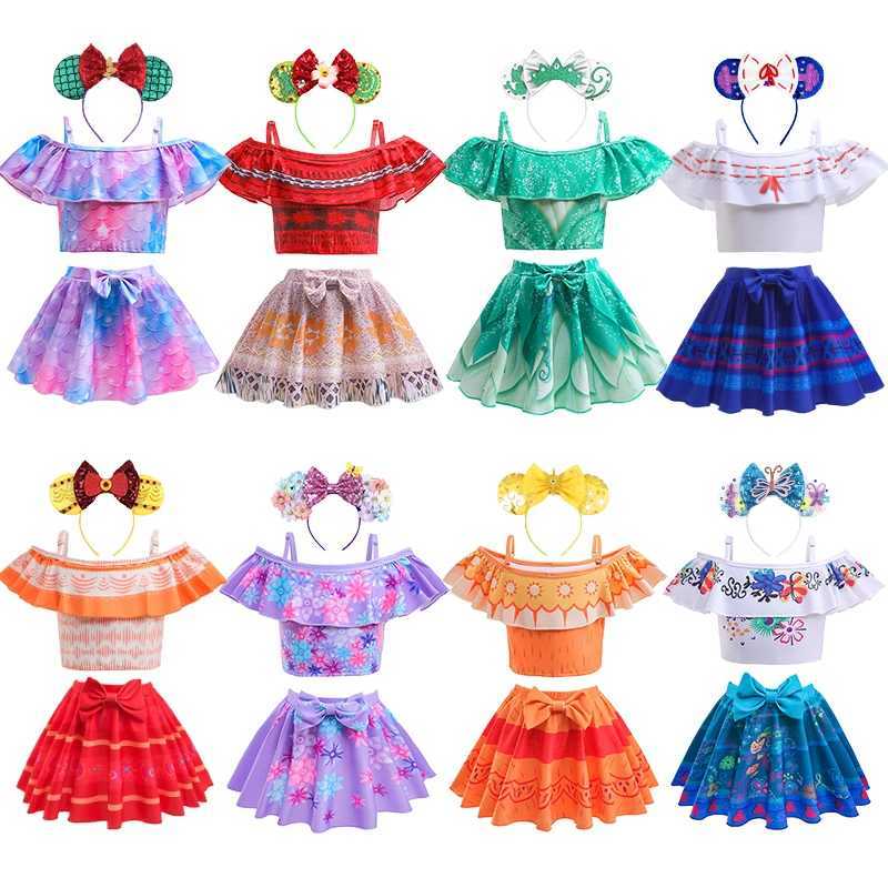 Girls Ruffle Style Encanto Swimwear Charm Isabela Mirabel Separate Swimsuit Kids Moana Jasmine Princess Swimsuits Beach Bikini X250224