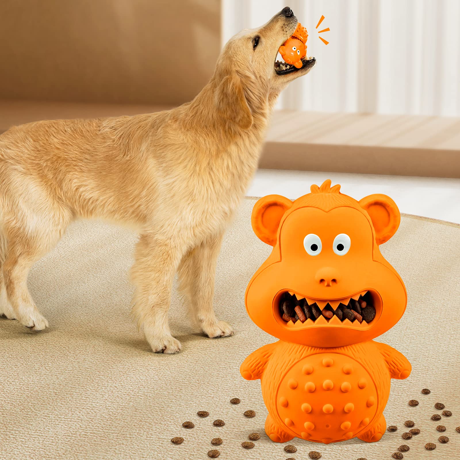 HERLAM Dog Toys for Aggressive Chewers, Puppy Chew Toys Teething Natural Rubber Sound Attracts Attention/Reduce Anxiety&Boring 1-Pcs Tough Pet