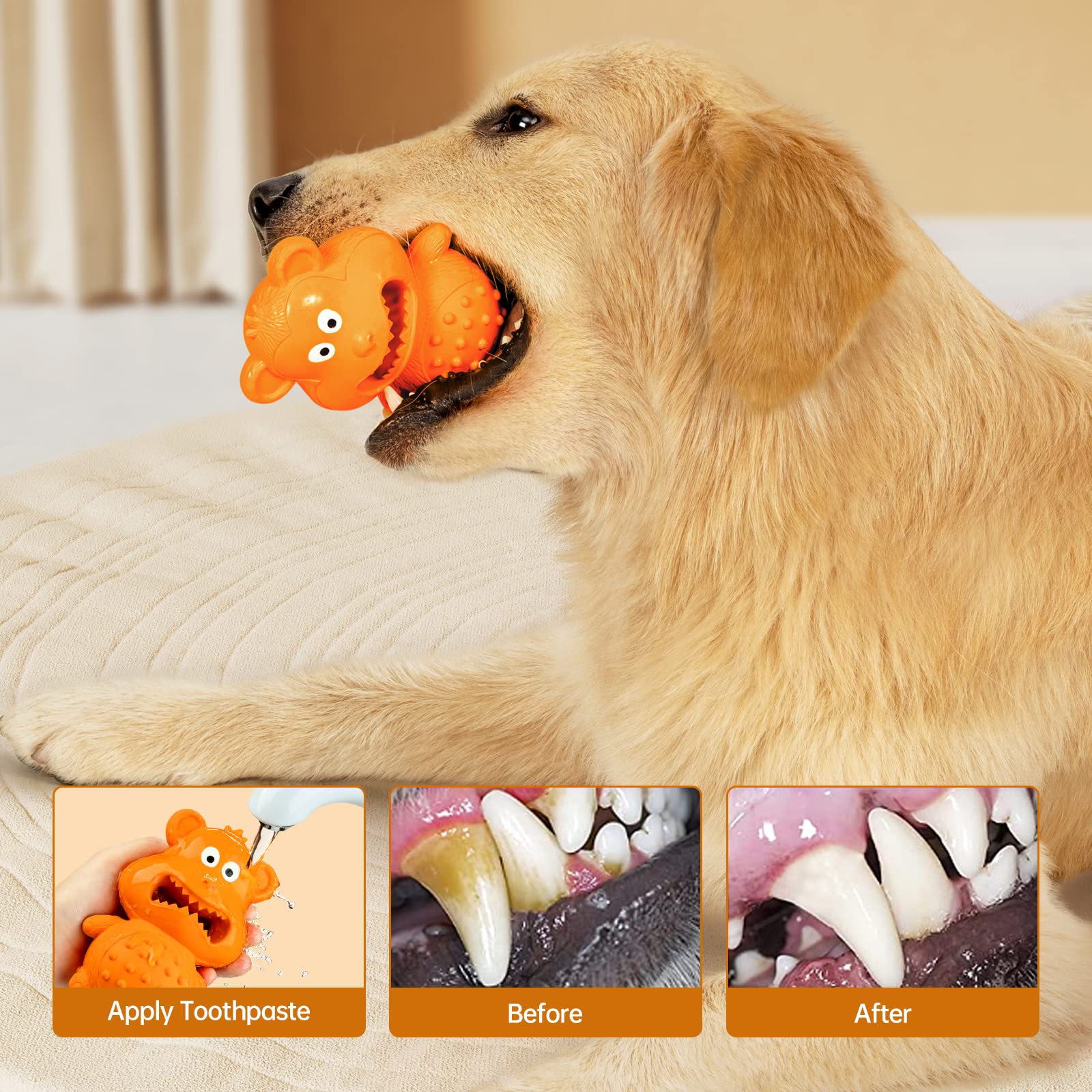HERLAM Dog Toys for Aggressive Chewers, Puppy Chew Toys Teething Natural Rubber Sound Attracts Attention/Reduce Anxiety&Boring 1-Pcs Tough Pet