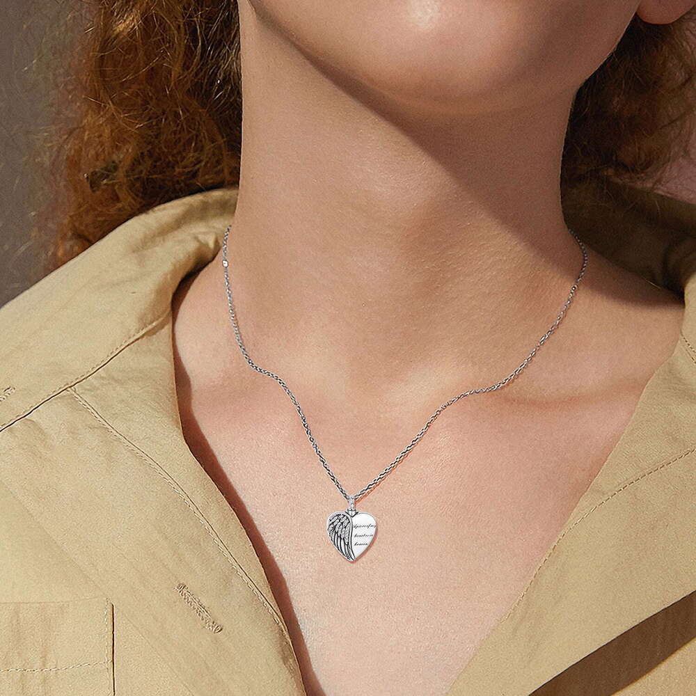 l Wing Urn Ashes Sterg Sier Heart Memorial Keepsake Pendant Necklace Cremation Jewelry Gifts for Women