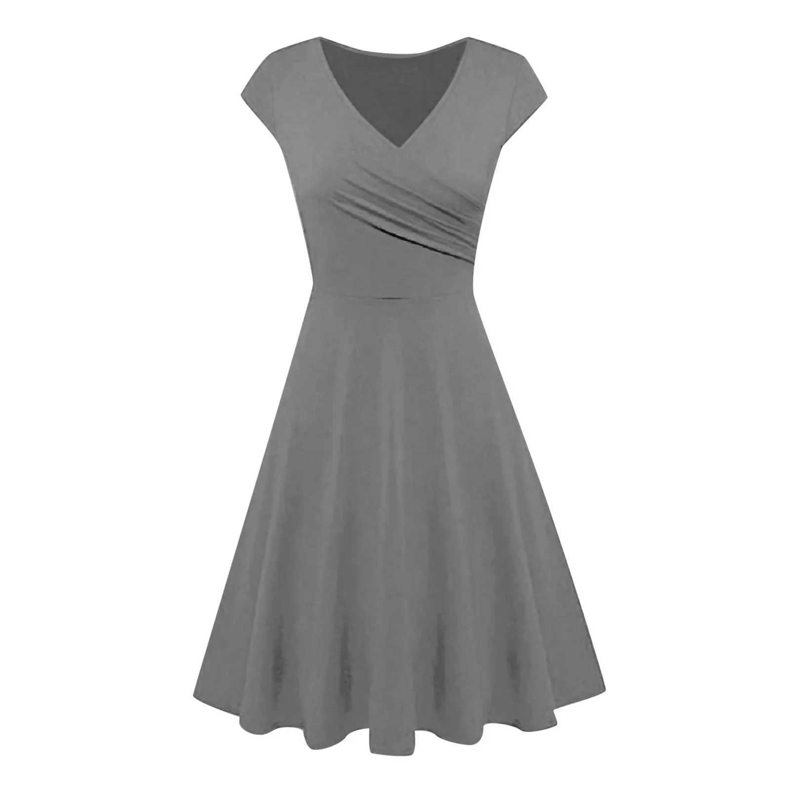 Womens Sexy V Neck A Line Dress Solid Color Casual Short All Short Dresses Spring Summer Fe Swing Dresses Party DressesXJ250224