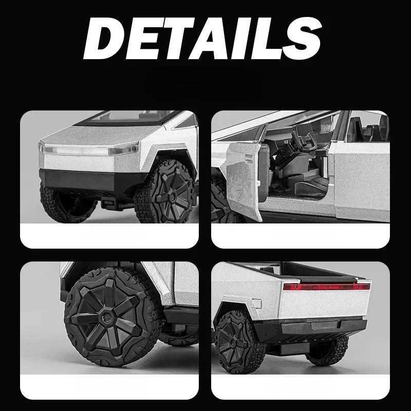 1 36 Tesla Cyber Pickup SUV Alloy Car Model Die Casting Metal Off road Vehicle Pull Back Truck Sound Light Toy Series Free shipping