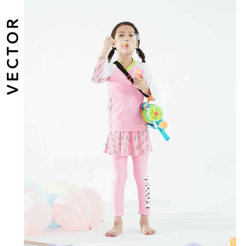 VECTOR 2023 Childrens Swimsuit Sunscreen Swimsuit Bikini Breathable Split Suit Summer Beach Long-sleeved Swimsuit Can Be Split X250224