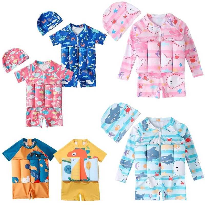 Childrens Buoyancy Swimsuit Cartoon Print Swimwear Kid One-Piece Floating Rash Guards Bathing Clothes Boys Girls Swimming Suits X250224