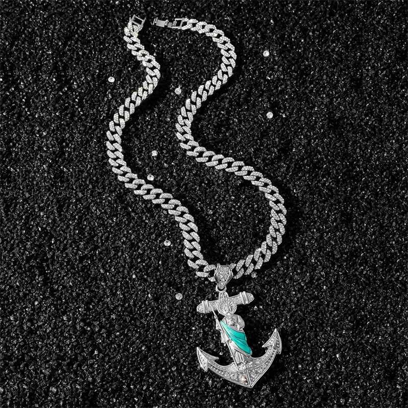 Hip Hop Saint Jude necklace with anchor pendant mens out crystal Cuban chain Hiphop fashion religious jewelry X250224