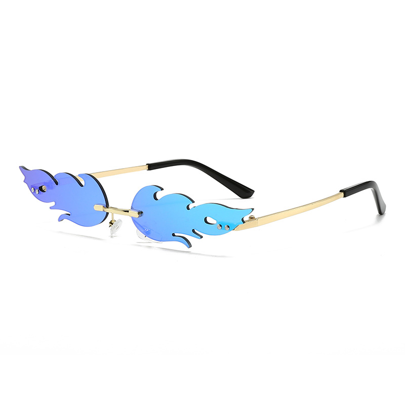 2025 new cross-border flame frameless sunglasses, personalized fashion trend feather sunglasses, metal party pose sunglasses.