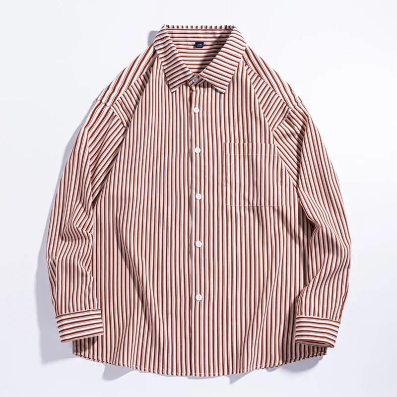 Trendy Fashion Autumn Mens Turn-down Collar Printing Single Breasted High Street Casual Loose Long Sleeve Shirts Tops 250220