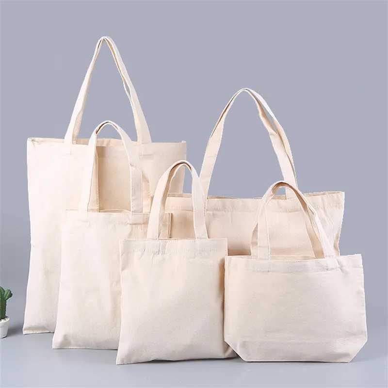 5 Pcs Large Unisex Eco-Friendly Reusable Shopping Bags Foldable Cotton Canvas Tote Handbags Blank Design for Customizable Z250224