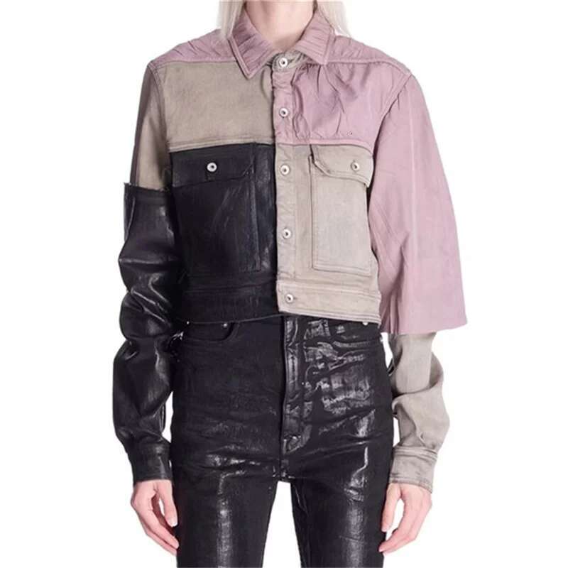 Coat Spring New Korean Fashion Contrast Color Splicing Denim Jacket Brushing Wax Coating Pure Cotton Long Sleeved Top womens designer clothing