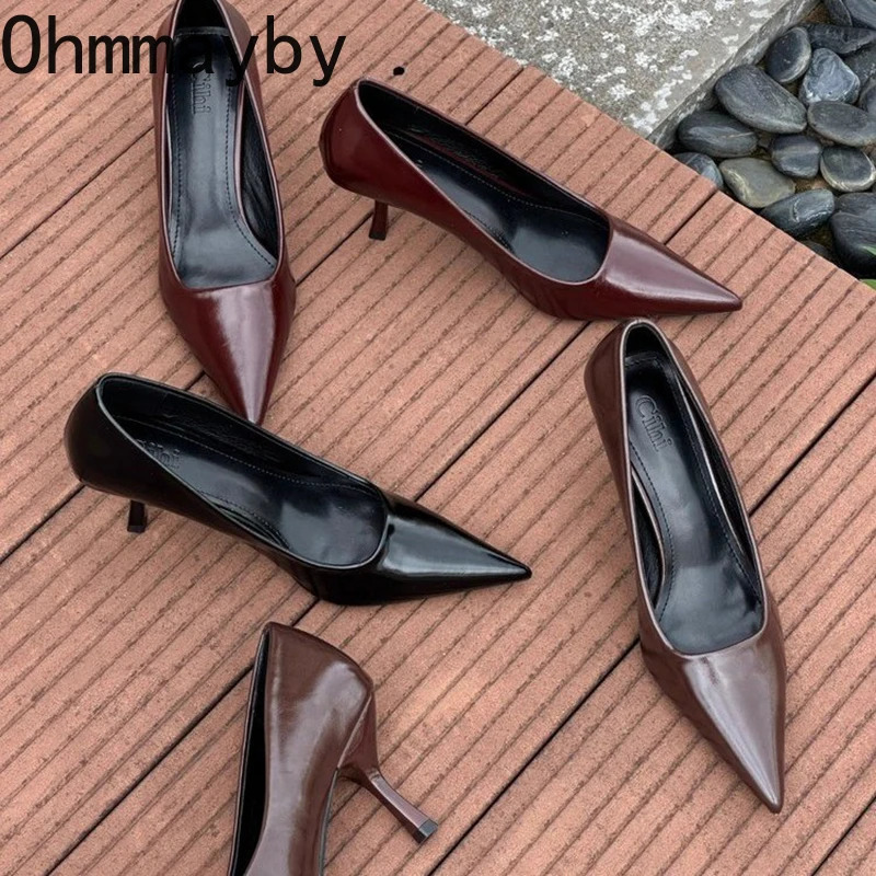 2025 er Vintage Women Mary Jane Shoes Fashion Shallow Pointed Toe Shoes Concise High Heels Shoes 250224