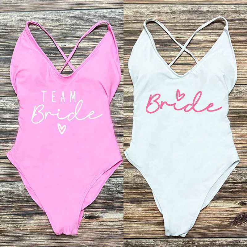 Sexy Padded Gold Print Team Bride One-Piece Swimsuit Squad Women Swimwear Bachelorette Party Bathing Suit Summer Beachwear S-3XL X250224