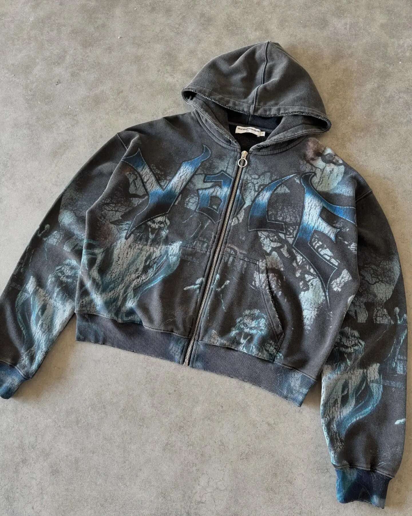 Y2k Gothic Women Washed Hooded Sweatshirt American Hip Hop Style Cartoon Letter Design Prints Street Leisure Cardigan Zipper Fit