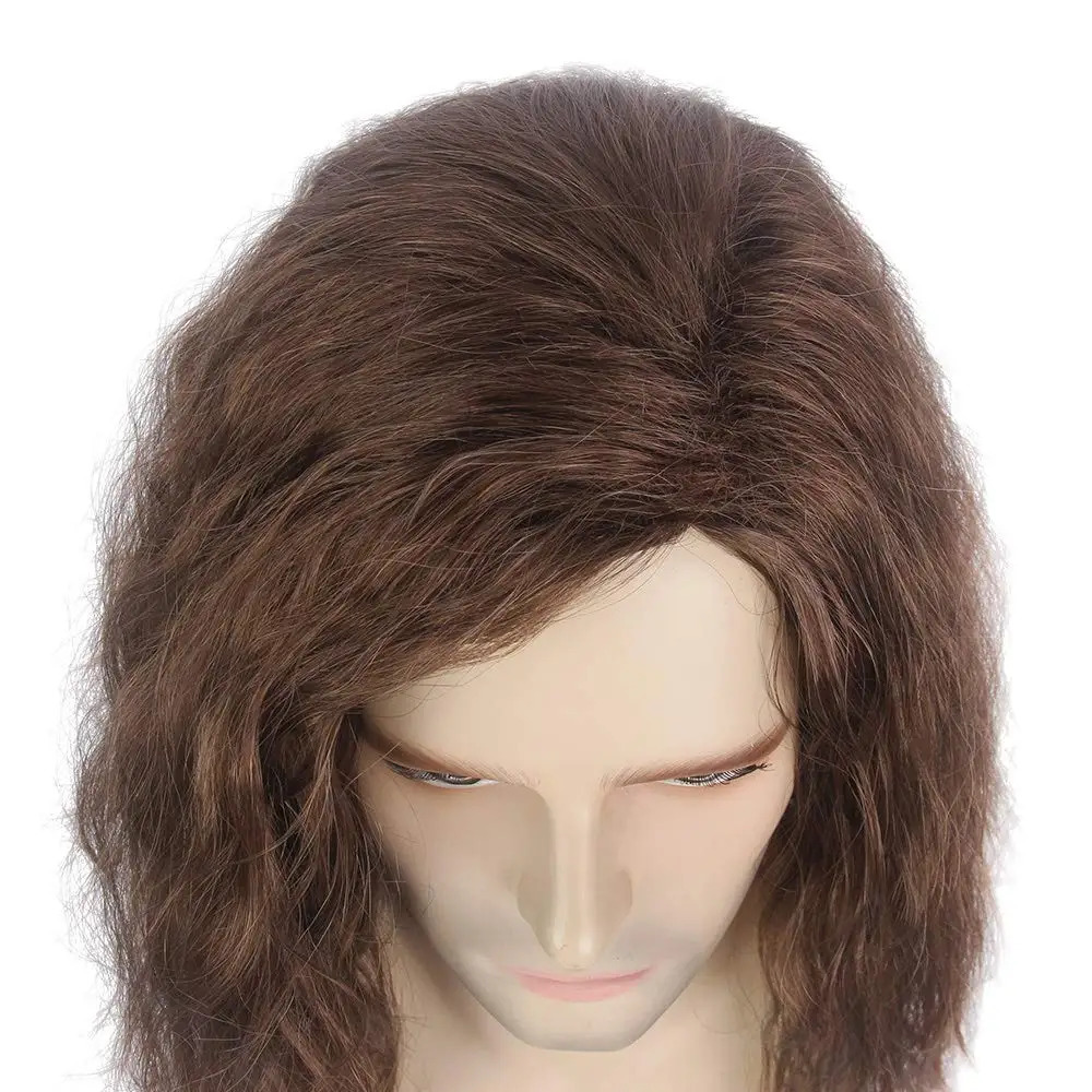 Brown Synthetic Wig For Men Shoulder-Length Corn Perm Natural Hair Wig For Mens Daily Party Cosplay Heat-Resistant Headgear 250224