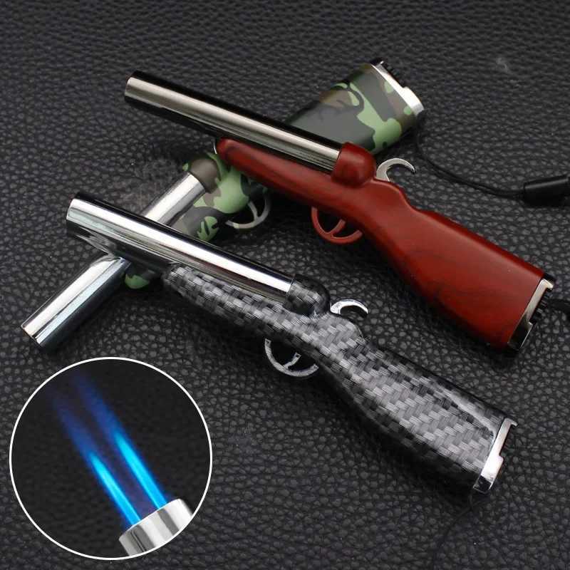 Double-barreled Shotgun Lighter Windproof Double Jet Flame Cigarette Lighter Refillable Butane Gas Lighter Smoking AccessoriesT250224