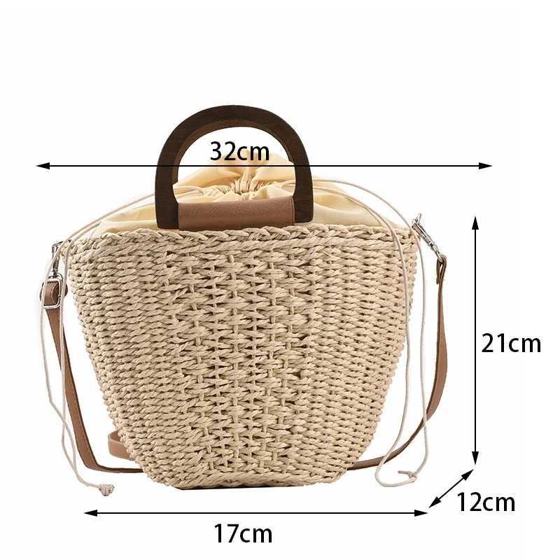 Wicker Knitted Bucket Shoulder Bag Fashion Straw Handbag For Women Summer Hand-Woven Rattan Crossbody Bag Beach Bag