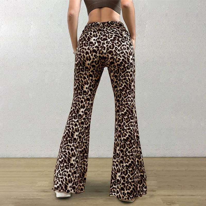 High Waist Leopard Print Flare Leggings Pants Korea Style Summer Autumn Women Fashion Sexy Bodycon Trousers Club Pants Slim 250225
