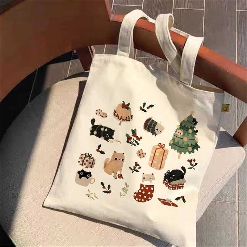 Women Designer Handbag 2021 New Girl Fashion Casual Minimalist Style Frog Art Printing Shoulder Bag Canvas Tote Bag Shopper Bag Z250224