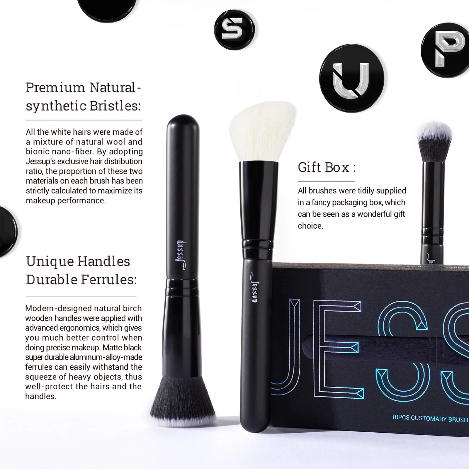 Jessup 10pcs Makeup Brushes Set Natural Synthetic Powder Foundation Eyeshadow Eyeliner Spoolie Brush Blush Eyebrow Broach T323 250305