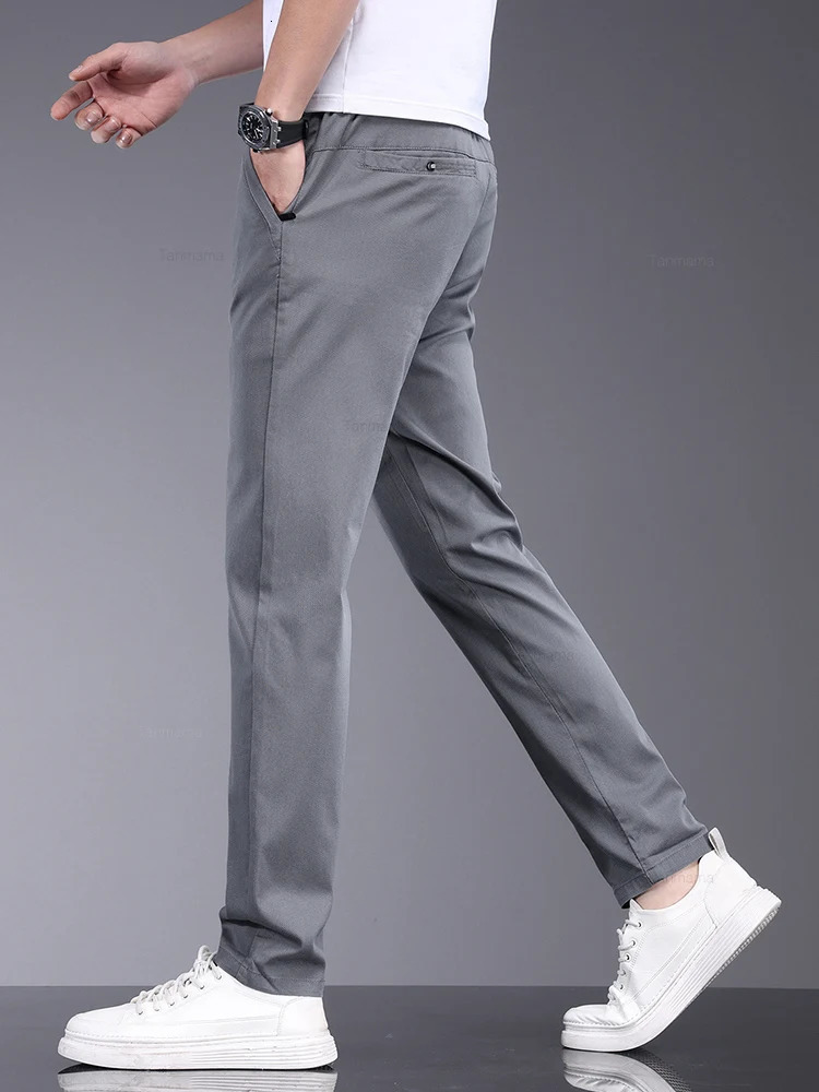 Bamboo fiber fabric summer mens casual pants fashionable thin soft breathable elastic business ultrathin straight pants black gray 250214