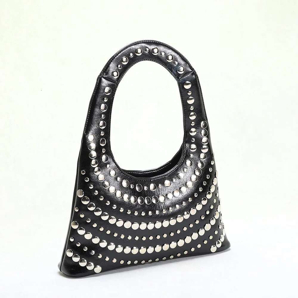 Punk Rivet And Handbags Half Moon Shoulder Bag PU Underarm Bags For Women 2025 New Ladies Tote Purses Clutch