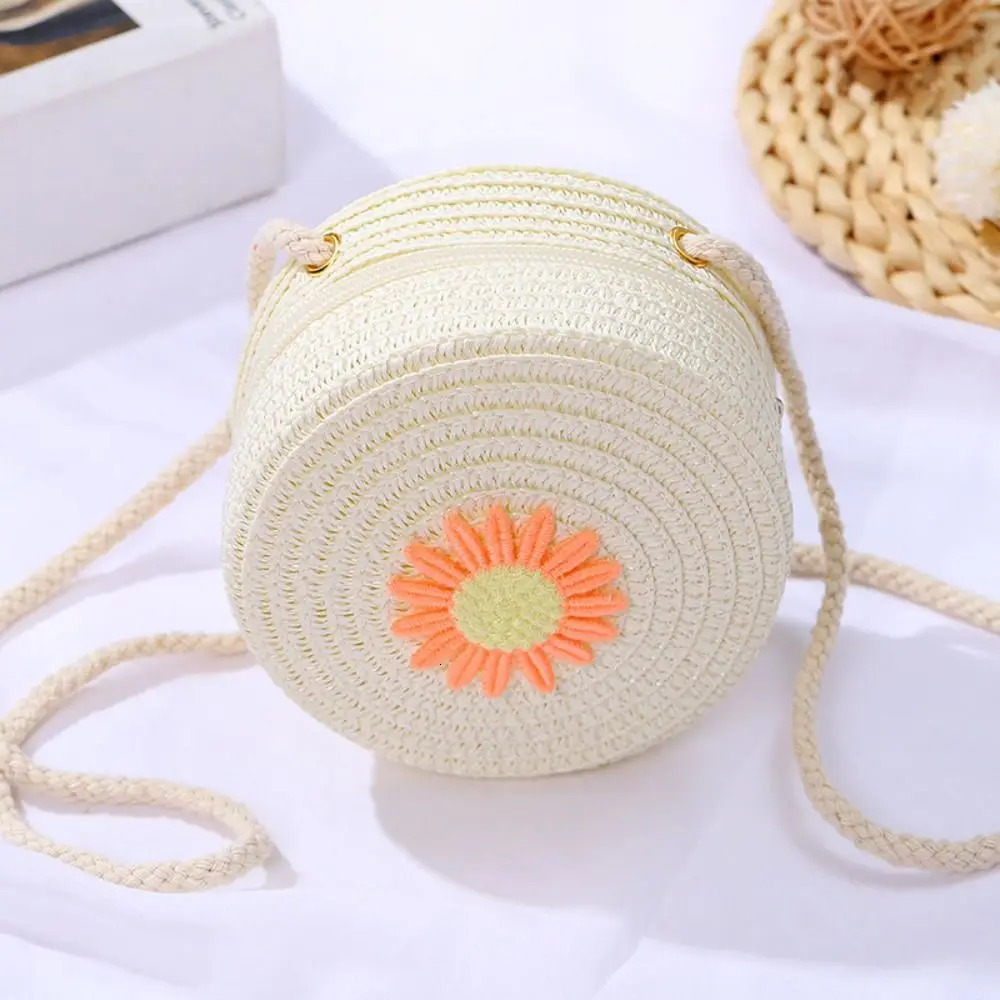 Round Straw Bag Women Woven Crossbody Beach for Ladies Cute Rattan Handmade Knitted Shoulder Candy Color Small Handbag 250221