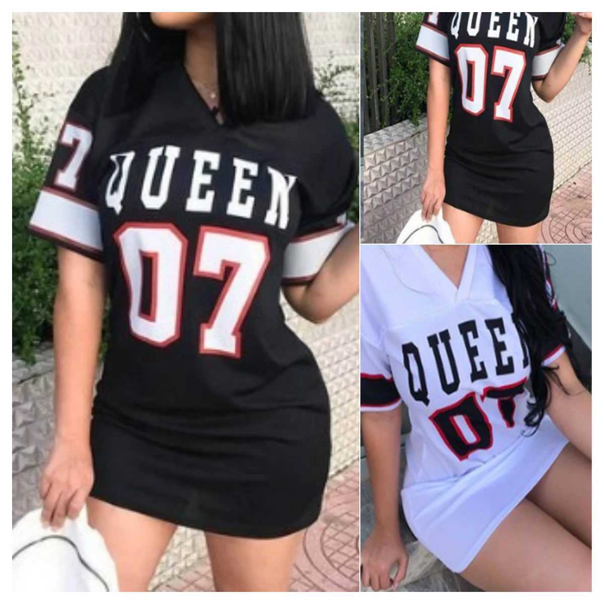Fashionable V-neck queen letter printed dress short Sve basket sports style sexy loose Fe clothing streetwear casual wearXJ250224