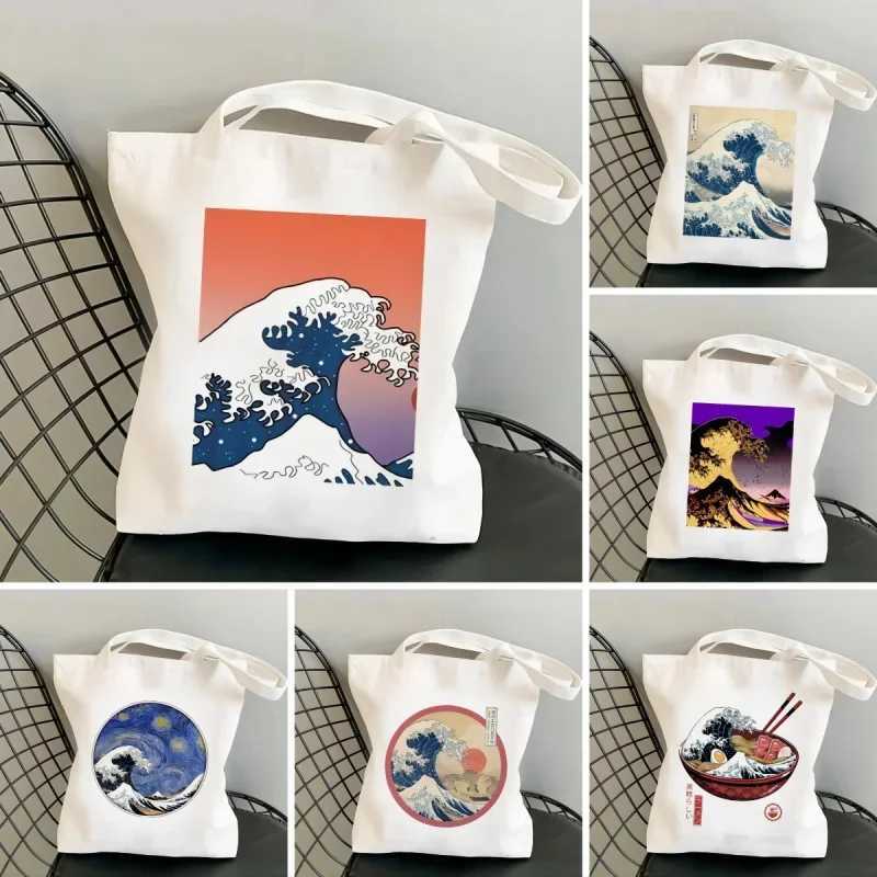 The Shinagawa Wave Canvas Tote Bags Women Harajuku Large-capacity Shopping Bag Students School Beach Shopper Bag Womens Bag Z250224