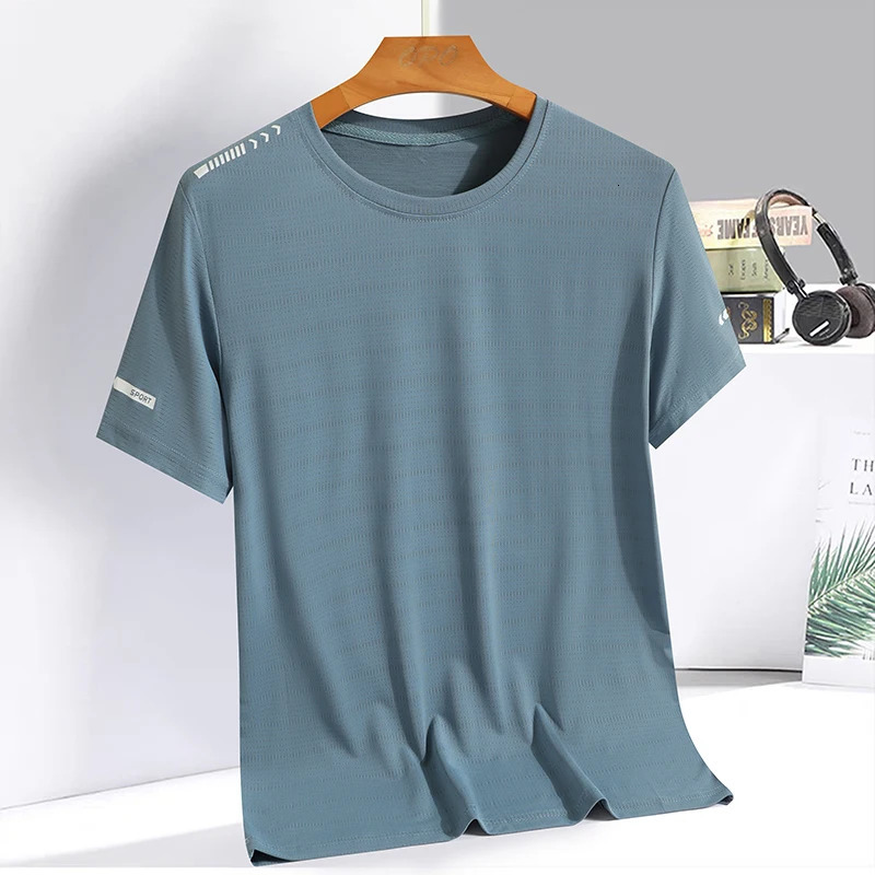 Summer ice silk short sleeved T-shirt for men and women quick drying and breathable sports top outdoor running duanT 250225