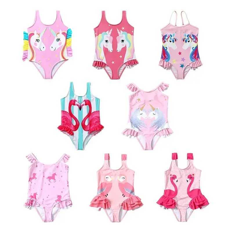 Baby Girls Swimwear Mermaid Carton Print Toddler Kids Ruffle One-piece Swimsuit Bathing Suit Girls 90-120cm Beachwear Swimming X250224