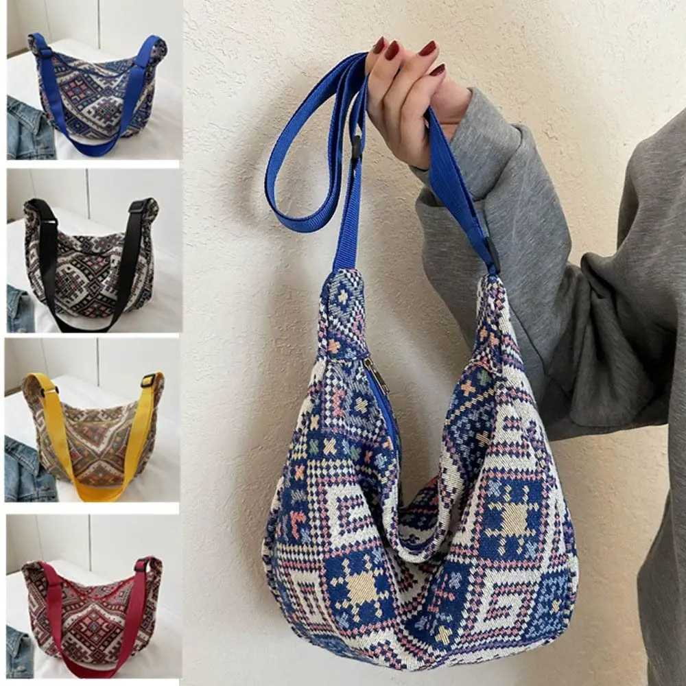 Womens large capacity shoulder bag student canvas national style handbag underarm messenger bag Z250225