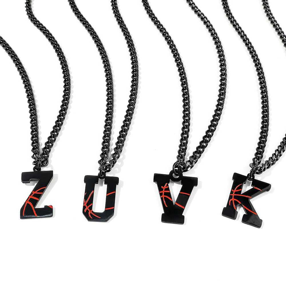 Stainless Steel Basketball Letter Necklace 26 Letters Man Enamel Name Initials Charm Chain Sport Jewelry Number Accessories X250224