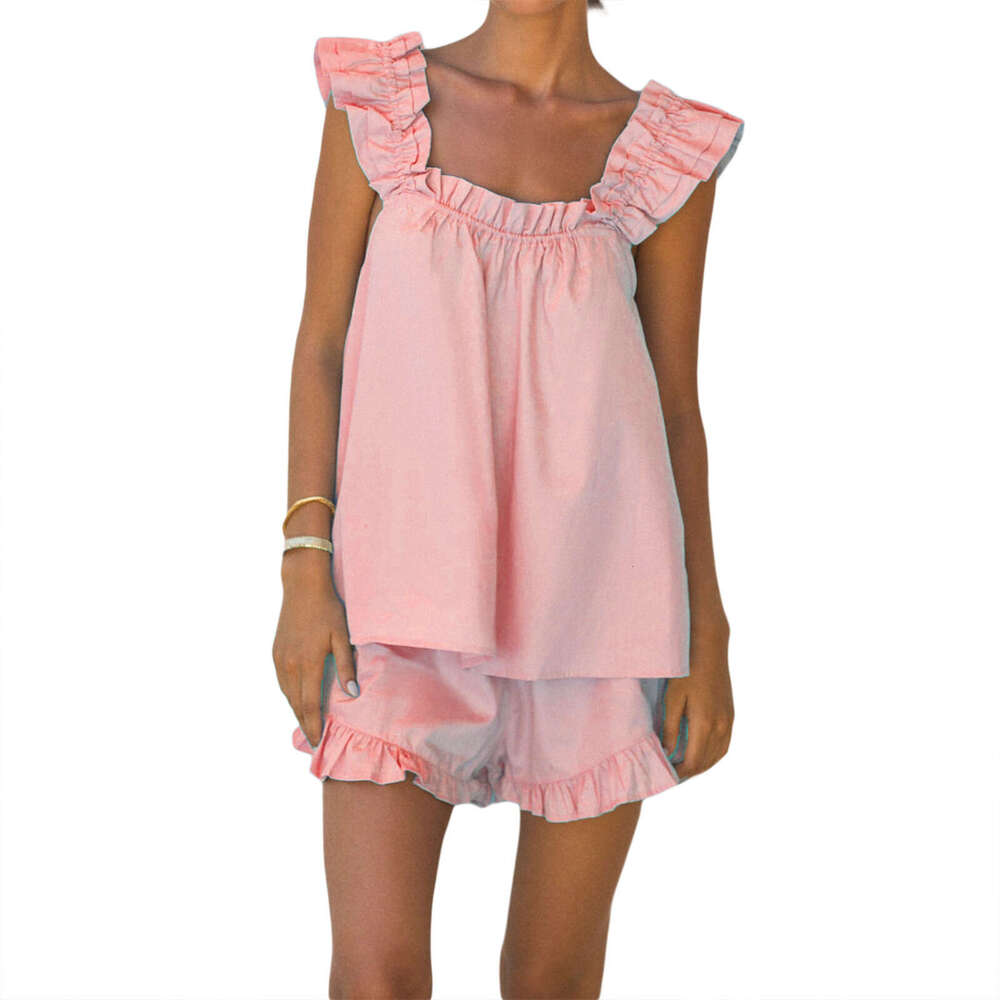 Summer Cotton En Women's European And American Vest, Fungus Edge Fashionable Temperament Shorts Two-Piece Set, Niche Casual Set