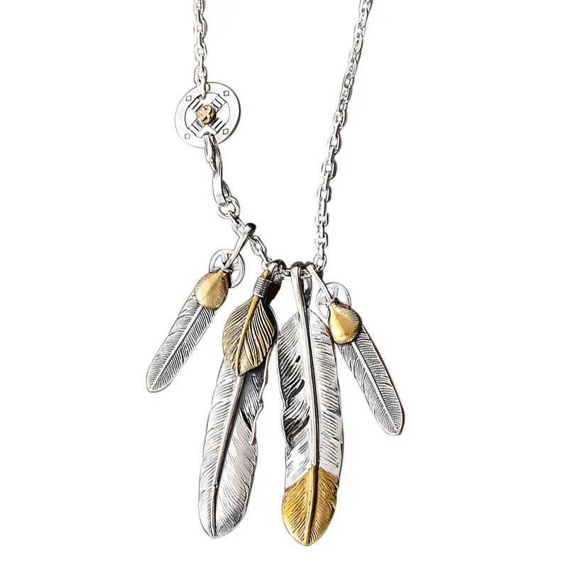 Hip hop punk style classic feather necklace set chain exquisite pendant mens business and dining banquet jewelry X250224