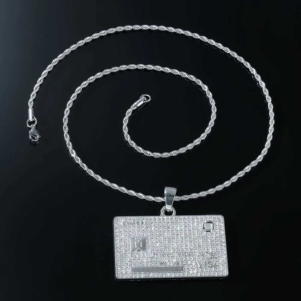 Mens Hip Hop Fl d Out Credit Card Pendant Necklace With 1m Width Cuban Chain Gold Color Necklaces Charm CZ Jewelry Gift X250224