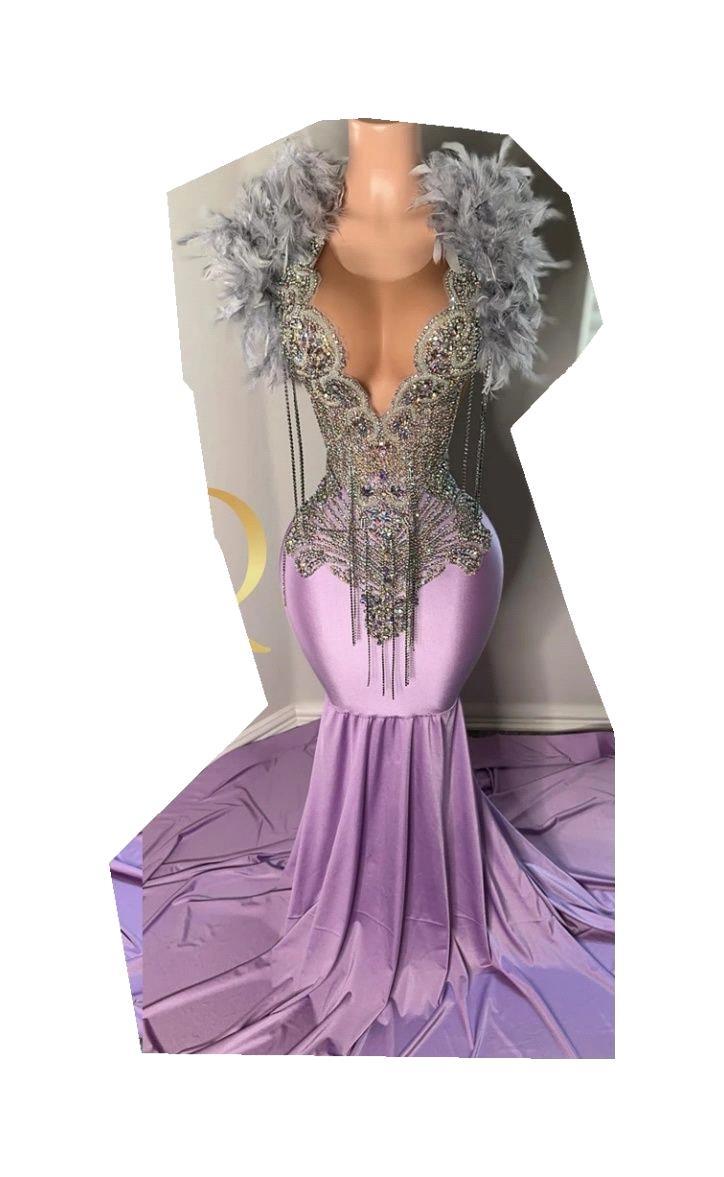 Prom With Purple Sheer Jewel Neck Beaded Crystals Long Trumpet Evening Party Gowns Black Girls Tassel Robes De Bal 2025 Birthday Dress Bc20277 6660311