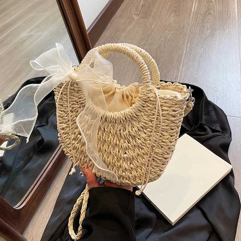 Women Handmade Casual Woven Basket Handbag Trendy Crossbody Bag Elegant Lady Straw Bag Summer Beach Shoulder Bags