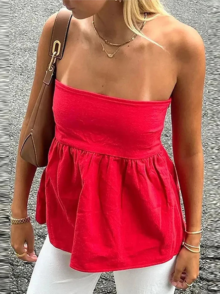 Strapless Top Women Sexy Off Shoulder Solid Tube Tops Female 2024 Summer High Street Sleeveless Fashion Slim Streetwears Lady 250224