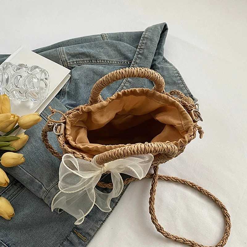 Women Handmade Casual Woven Basket Handbag Trendy Crossbody Bag Elegant Lady Straw Bag Summer Beach Shoulder Bags