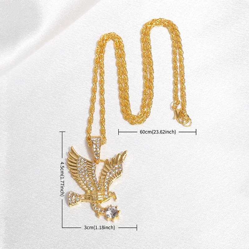 Fashion Personality Gold Color Micro Inlay Zircon Wing Hip Hop Pendant Necklace Mens Punk Jewelry Gift X250224