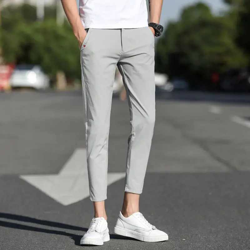 Ankle Length Ice Silk Men Trousers Korean Thin Summer Casual Stretch Suit Pants Chandals Man Formal 2024 New Clothes H36 W250225